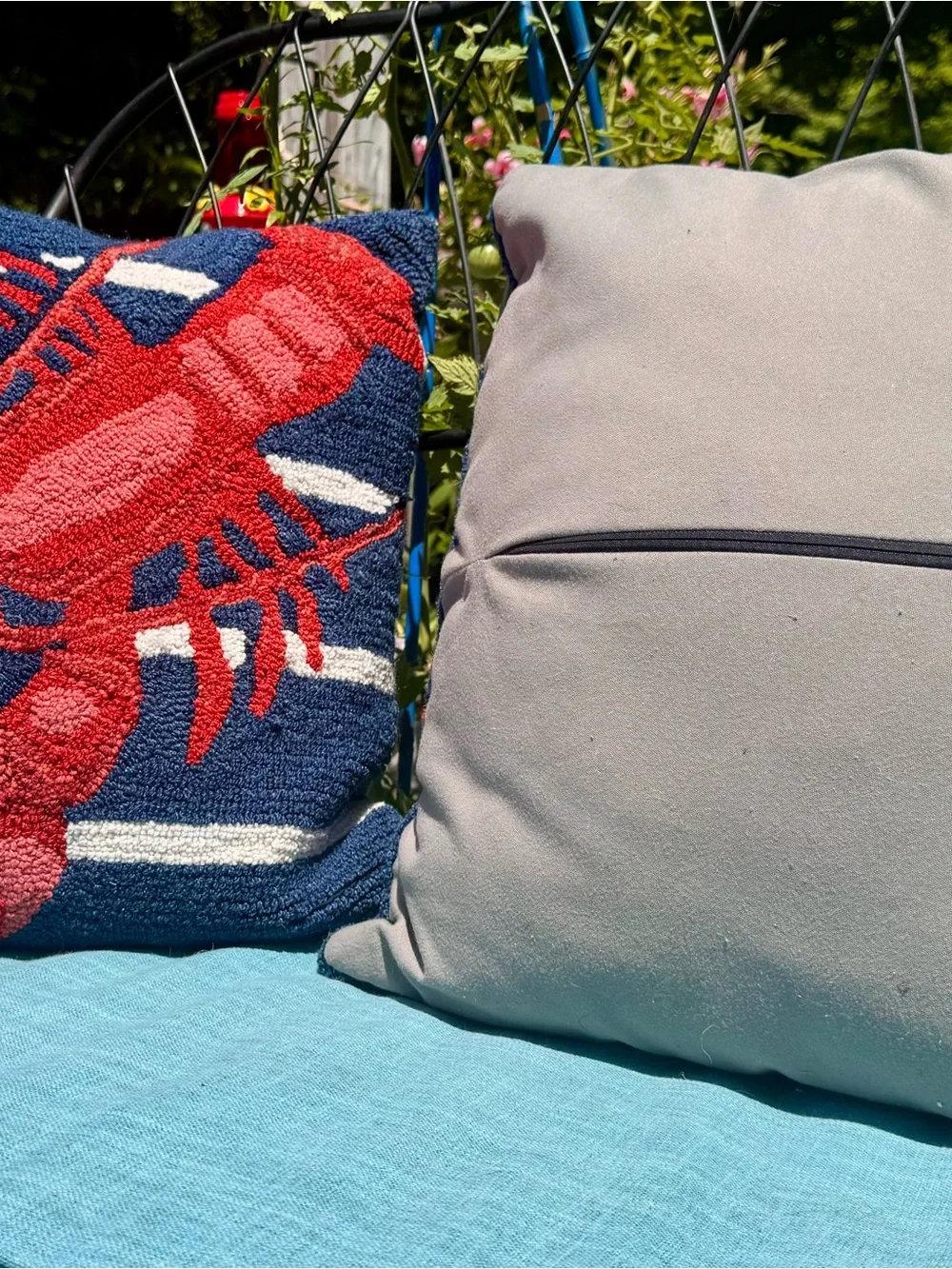 LL Bean Hooked Lobster Accent Pillow in Red on Navy